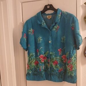 Teddi Teal Floral Button Down Shirt 1X